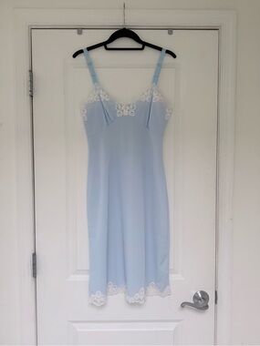 VTG Vintage American Maid 60s Blue Lace Trim Slip/Dress - Size 34 or S EUC